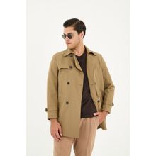 Madrid Erkek Açık Haki Kruvaze Yaka Slim Fit Pamuk Karışımlı Trençkot - 48
