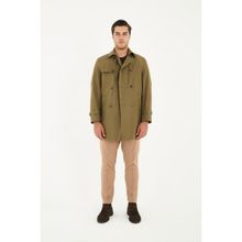 Madrid Erkek Haki Kruvaze Yaka Slim Fit Pamuk Karışımlı Trençkot - 50 - Haki-KH391