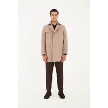 Madrid Erkek Vizon Kruvaze Yaka Slim Fit Pamuk Karışımlı Trençkot - 48 - Açık Vizon
