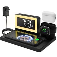 Magsafe için Kablosuz Şarj Dock Staion ile Dijital Çalar Saat iPhone için 7 Renkli Işık Airpod için Iwatch için, 5 in 1 Cep Telefonu İzle Başucu Şarj İstasyonu Birden Fazla Cihaz için