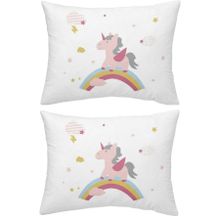 Makiteks Unicorn Atlar Gökkuşağı 2 Adet 50x70 cm %100 Pamuk Yastık Kılıfı