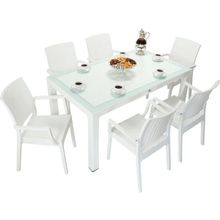 Mandella Elit Rattan 90x150 cm Elit Koltuk Beyaz Camlı Masa Takımı