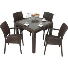 Mandella Elit Rattan 90x90 cm Elit Camlı Kahverengi Sandalye Masa Takımı