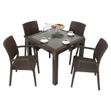 Mandella Elit Rattan 90x90 cm Elit Koltuk Kahverengi Camlı Masa Takımı