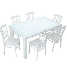Mandella Wood 90x150 cm Silver Napolyon Camlı Sandalye Masa Takımı