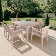 Mandella Zeus 90x150 cm Cappuccino 6 Kişilik Camlı Masa Takımı
