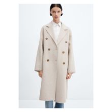 Mango 67020446 El yapımı Oversize Yün Bej Kadın Palto