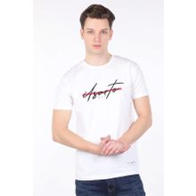 Markapia Erkek Beyaz Baskılı Bisiklet Yaka T-shirt