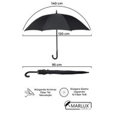 Marlux M21MAR10139R001 Siyah Fiber 10 Tel Erkek Baston Şemsiye