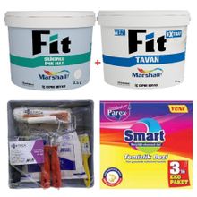Marshall Fildişi 3.5 kg Fit Silikonlu İpek Mat Silinebilir Duvar Boyası Marshall 3.5 kg Fit Extra Tavan Boyası ve Duvar Boyama Seti