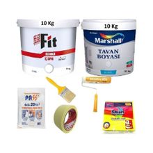 Marshall Mahlep 10 kg Fit Silikonlu İç Cephe Boyası Marshall 10 kg Tavan Boyası ve 5 Parça Boyama Seti