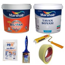 Marshall Mum Işığı 2.5 lt SilPak Silikonlu Duvar Boyası Marshall 3.5 kg Tavan Boyası ve 4 Parça Boyama Seti