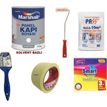 Marshall Solvent Bazlı 0.75 lt + 6'lı Boyama Seti Mavi Göl Renk İç Cephe Boyası