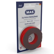 Mas 2661 19 mm x 1.5 mt Çift Taraflı Dış Mekan Güçlü Montaj Bantı