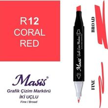 Masis 12 Mercan Kırmızı Çift Uçlu Marker Grafik Çizim Kalemi
