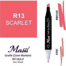 Masis 13 Scarlet Kırmızı Çift Uçlu Marker Grafik Çizim Kalemi
