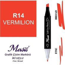 Masis 14 Vermiyon Kırmızı Çift Uçlu Marker Grafik Çizim Kalemi
