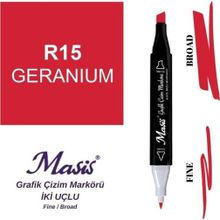 Masis 15 Sardunya Kırmızı Çift Uçlu Marker Grafik Çizim Kalemi