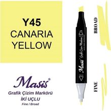 Masis 45 Kanarya Sarı Çift Uçlu Marker Grafik Çizim Kalemi