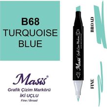 Masis 68 Turkuaz Mavi Çift Uçlu Marker Grafik Çizim Kalemi