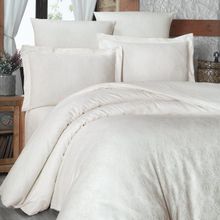 Maxstyle Jakarli Saten Ornament 200 x 220 cm Krem Çift Kişilik Nevresim Takimi
