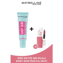 Maybelline Baby Skin Gözenek Gizleyici Makyaj Bazı + Mini Super Stay Matte Ink 15 Lover 2.7 ml Ruj