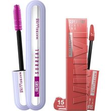 Maybelline Falsies Surreal Maskara + Super Stay Vinyl Ink 15 Peachy Likit Parlak Ruj