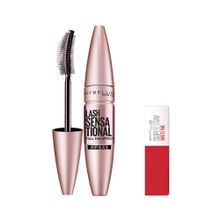 Maybelline New York Lash Sensational Yelpaze Etkili Siyah Maskara Mini Super Stay Matte Ink Likit Mat Ruj 20 Pioneer Makyaj Seti