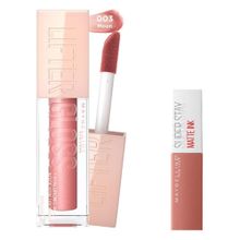 Maybelline New York Lifter Gloss Nemlendirici Dudak Parlatıcısı 003 Moon Mini Super Stay Matte Ink Likit Mat Ruj 65 Seductress Makyaj Seti