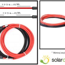 Mc4 Konnektörlü 6 mm 25 mt Kırmızı ve 25 mt Siyah Solar Kablo