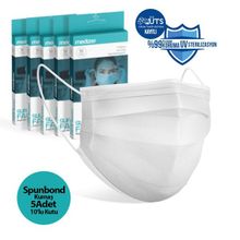 Medizer 3 Katlı Spunbond Kumaş 10'lu 5 Kutu Burun Telli Beyaz Full Ultrasonik Cerrahi Ağız Maskesi