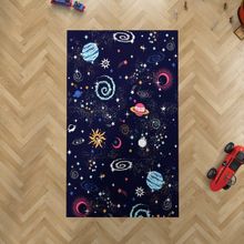 Mekta Home MKTH-037 Gezegen Desenli Antialerjik Lacivert 150x200 cm Çocuk Odası Halı