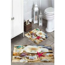 Mekta Home MKTPP-2002 60x100 50x60 cm 3 Boyutlu Midye Kabuğu Desenli 2'li Banyo Paspas Takımı