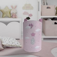 Mekta Home Pembe Yıldızlı Fil Desenli Bebek ve Çocuk Odası Oyuncak Sepeti
