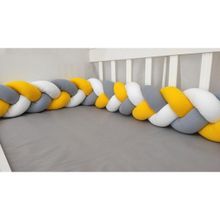 Meleğin Işıklı Topları 190 cm 3'lü Örgü Koruma / Beşik - Yatak Koruyucu - Sarı - Açık Gri - Beyaz