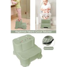 Meleni Baby Kaydırmaz Çocuk Taburesi Çift Basamaklı Banyo Lavabo Yeşil Merdiven Yükseltici Bebek Basamağı