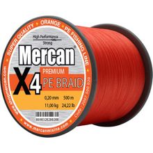 Mercan PE Örgü Premium 4X İp 0.20 mm - 500 mt Turuncu Misina