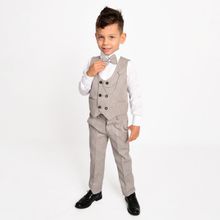 Merdia Kids Erkek Çocuk Smokin Takım Elbise 6 Düğmeli Yelekli Papyonlu Zincirli - Koyu Bej - 7 Yaş