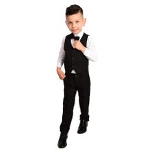 Merdia Kids Erkek Çocuk Takım Elbise 3 Düğmeli Yelekli Papyonlu Smokin Siyah 3 YAŞ