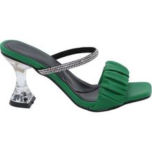 MergenShoes T032 Yeşil Şeffaf Topuklu Rahat Taban Kadın Terlik