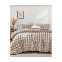 Merinos Kürk peluş yorgan bubble çift kişilik dolgulu peluş çift taraflı 3 parça bej renk