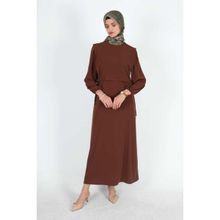 Mersha Collection Bağcıklı Emzirme Elbisesi Lohusalık Dönemi - Emzirme Kıyafeti - Kahverengi - 38