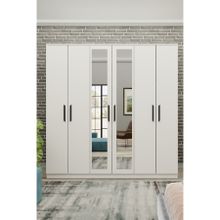 Metalia GM 081 Favorite 6 Kapılı Aynalı Beyaz Siyah Kulplu Gardırop