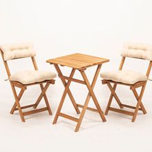 Meya Dekor MYB04 Bistro Set 2+1 Minderli Katlanabilir Krem Masa Sandalye Takımı