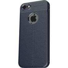 Microcase Apple iPhone 6 6S Leather Effect TPU Silikon Tempered Cam + Lacivert Kılıf