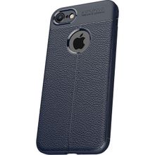 Microcase Apple iPhone 7 Leather Effect Silikon Tempered Cam + Lacivert Kılıf