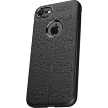 Microcase Apple iPhone 8 Leather Effect Silikon Tempered Cam + Siyah Kılıf