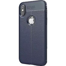 Microcase Apple iPhone X Leather TPU Silikon Tempered Cam + Lacivert Kılıf