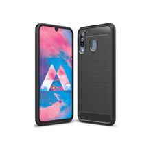 Microcase Samsung Galaxy M30 Brushed Carbon Fiber Siyah Silikon Kılıf