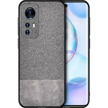 Microcase Xiaomi Mi 12 Lite Fabrik Kumas ve Deri Desen Gri Kılıf